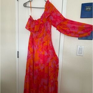 Periwinkle brand, pink/orange maxi dress. Size L. Like new condition